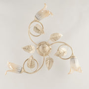 Lámpara de techo de hierro Marfil Oro Blanco Ámbar vidrios tres luces 59x h20 cm