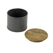 Tarro de metal con tapa de madera gris cmø10h8