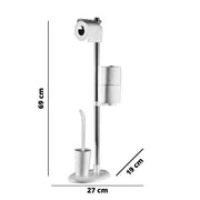 Portarrollos de pie blanco de aluminio con portaescobilla de plástico 27 x 19 x 69 cm