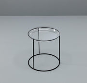 Mesa de centro con tapa de cristal templado y base negra 40x40 cms