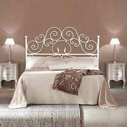 Cama doble con cabecera de hierro blanco con contenedor 170x202xh.135 cm