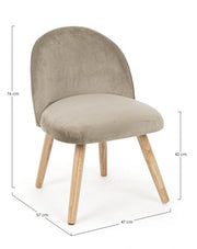 Sillón moderno Adeline de madera revestida efecto terciopelo gris tórtola