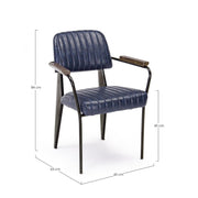 Silla Nelly de estilo vintage en ecopiel con reposabrazos azul 84 h cm