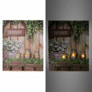 Percha de madera 3 plazas con flores led cm40x50x1,8