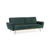 Sofá cama de tres plazas JOHNNY en terciopelo verde oscuro 210x83x h85 cm