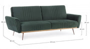 Sofá cama de tres plazas JOHNNY en terciopelo verde oscuro 210x83x h85 cm