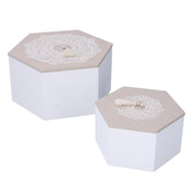 Caja de madera 1-2 mandala blanca hexagonal 19,5x19,5h10,5 cm