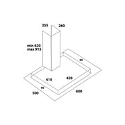 Campana extractora de pared de acero y cristal y lámpara halógena 60x50cm