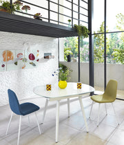 Mesa extensible con tapa de cristal templado blanco 120/180x90h cm