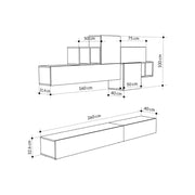 Mueble de pared Tromen 260 cm Antracita y Blanco Vintage