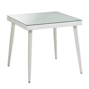 Mesa cuadrada de poliarattan blanco crema con cristal 90x90x77h cm