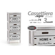 Cajón casero Home White Shabby Wood 3 Cajones 30 x 24 x 74 H CM