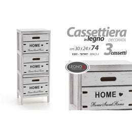 Cajón casero Home White Shabby Wood 3 Cajones 30 x 24 x 74 H CM
