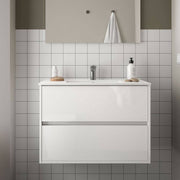 Mueble de baño suspendido lacado brillo blanco Claros90 con lavabo 2 cajones 90x45x56h