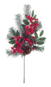 12x Ramo de Bayas Rojas Nevadas Caryn H51cm