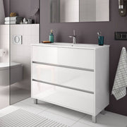 Mueble de baño Elmas100 con lavabo lacado brillo blanco 3 cajones 100x45x86h