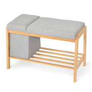 banco de madera con contenedor