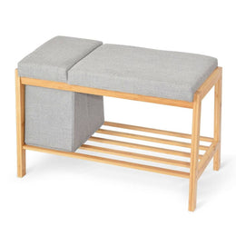 banco de madera con contenedor