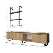 Mueble TV 2 solapas con librería 3 estantes roble 180x35xh.40 cm