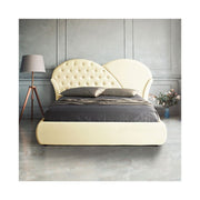 Cama doble con almacenaje en ecopiel color crema 215x220xh.122 cm