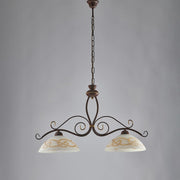 Araña trabajada en hierro negro óxido con acabado dorado dos luces 81x h50 cm