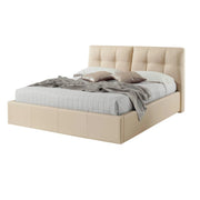 Cama doble en ecopiel color crema con contenedor 182x216xh.104 cm