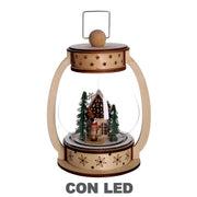 Bola de cristal led farol madera natural cm17x13h23,5