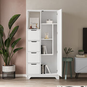 Mueble multiusos Yada midi blanco con 1 puerta, 4 cajones 164.5 cm alto x 77 cm ancho x 29.6 cm profundo