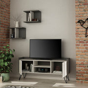 Mueble de TV Klappe antracita con puertas blancas vintage y dos estantes 56,50x125,50x33 cm