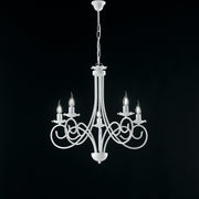 Araña de suspensión en hierro blanco shabby cinco luces 57x h60 cm