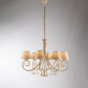 Viena hierro marfil oro candelabro ocho luces pantallas efecto tela 78x h63 cm