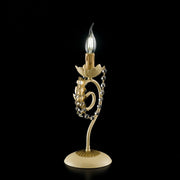 Lámpara de sobremesa en hierro marfil decape y damasco oro strass una luz 16x h39 cm