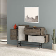 Aparador Hermes en color café oscuro con puertas y cajones efecto mármol 160 cm