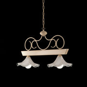 Lámpara de araña de hierro y madera lacada marfil con 2 luces decape decoración