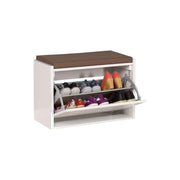 Zapatero con banco Susa, color blanco, apertura con solapa