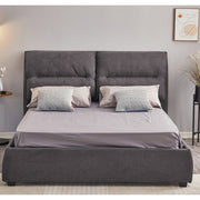 Cama Matrimonial con Almacenamiento Safira, Tela Gris Oscuro, 173x214,5x112 cm