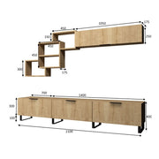 Mueble modular de pared con 3 solapas con muebles altos de roble vista 210x35xh.40 cm