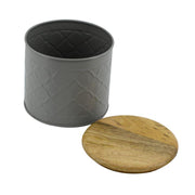 Tarro de metal con tapa de madera gris cmø15h14