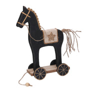 Caballo de madera con ruedas negras 12,5x8h22,5 cm