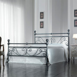 Cama doble de hierro con reposapiés Negro Plata NONNA 173x215x h128 cm
