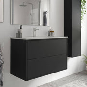 Mango80 mueble de baño suspendido negro mate con lavabo 2 cajones 80x45x54h