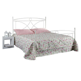 Cama de hierro cuadrada grande con reposapiés Blanco ALICE 126x208x h128 cm