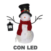 Muñeco de nieve de resina con farol blanco con led cm37x19h44