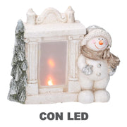 Chimenea de resina con muñeco de nieve led blanco cm27x12h23