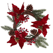 Corona de flores, piñas, roja y dorada, redonda cmø50x10