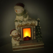 Chimenea led resina blanca muñeco de nieve cm41x22,5h52