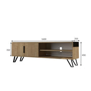 Mueble TV de roble con detalles de hierro fundido 160x35xh.49 cm