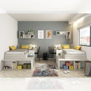 Dormitorio 6040 con cama individual y escritorio en blanco y desgastado