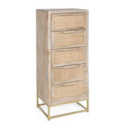 Cómoda de 5 cajones en madera natural de estilo vintage
