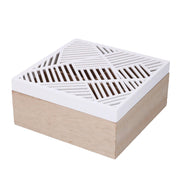 Caja de té de madera blanca cuadrada con 4 compartimentos cm18x18h8